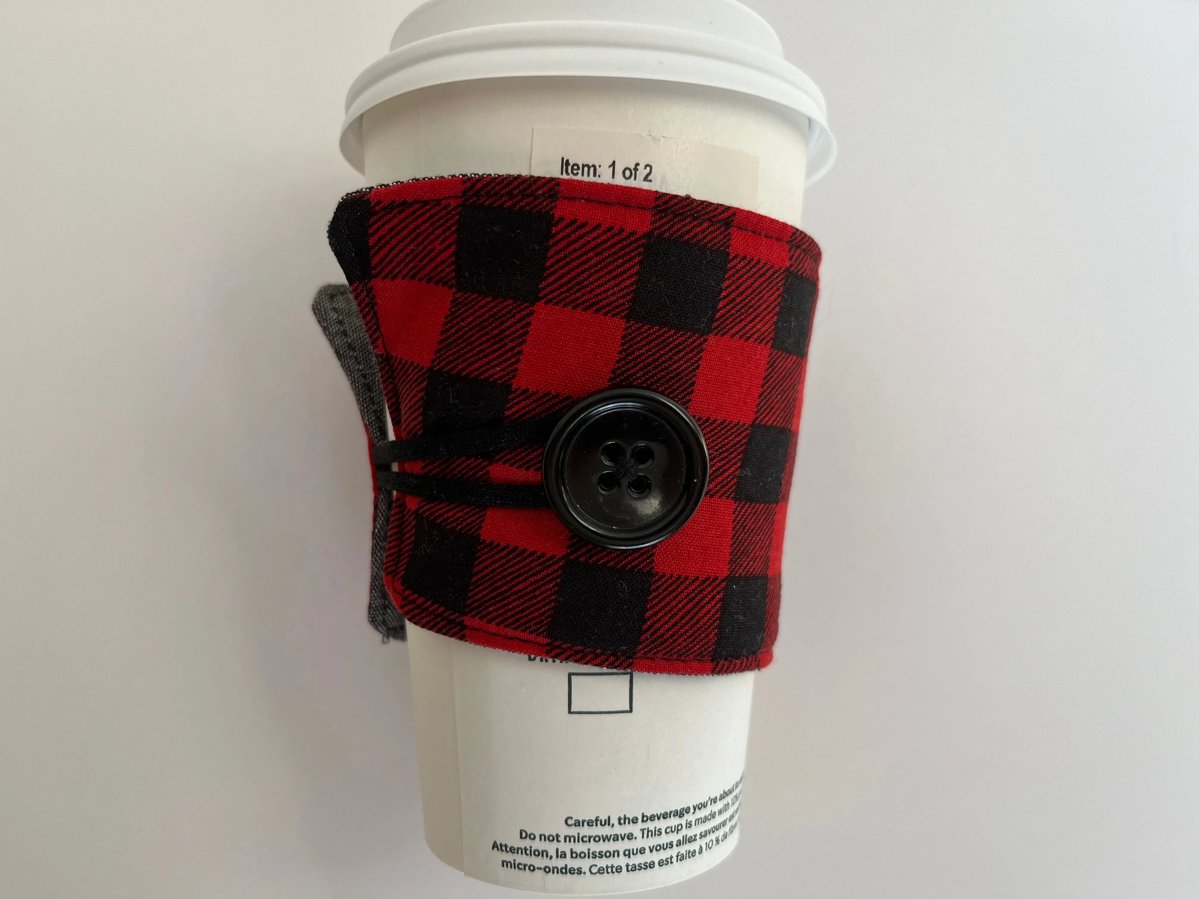 Red Check Buffalo Plaid Coffee Cup Cozy, fabric coffee sleeve