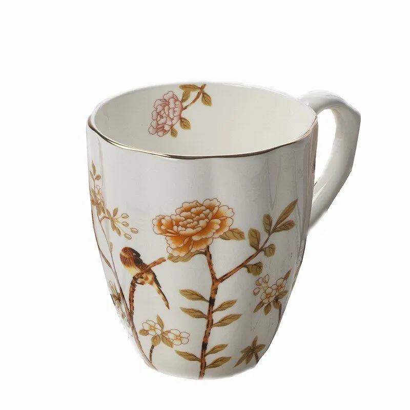 Royal English Pastoral Bone China Coffee Cups - Large Capacity