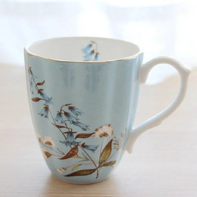 Royal English Pastoral Bone China Coffee Cups - Large Capacity