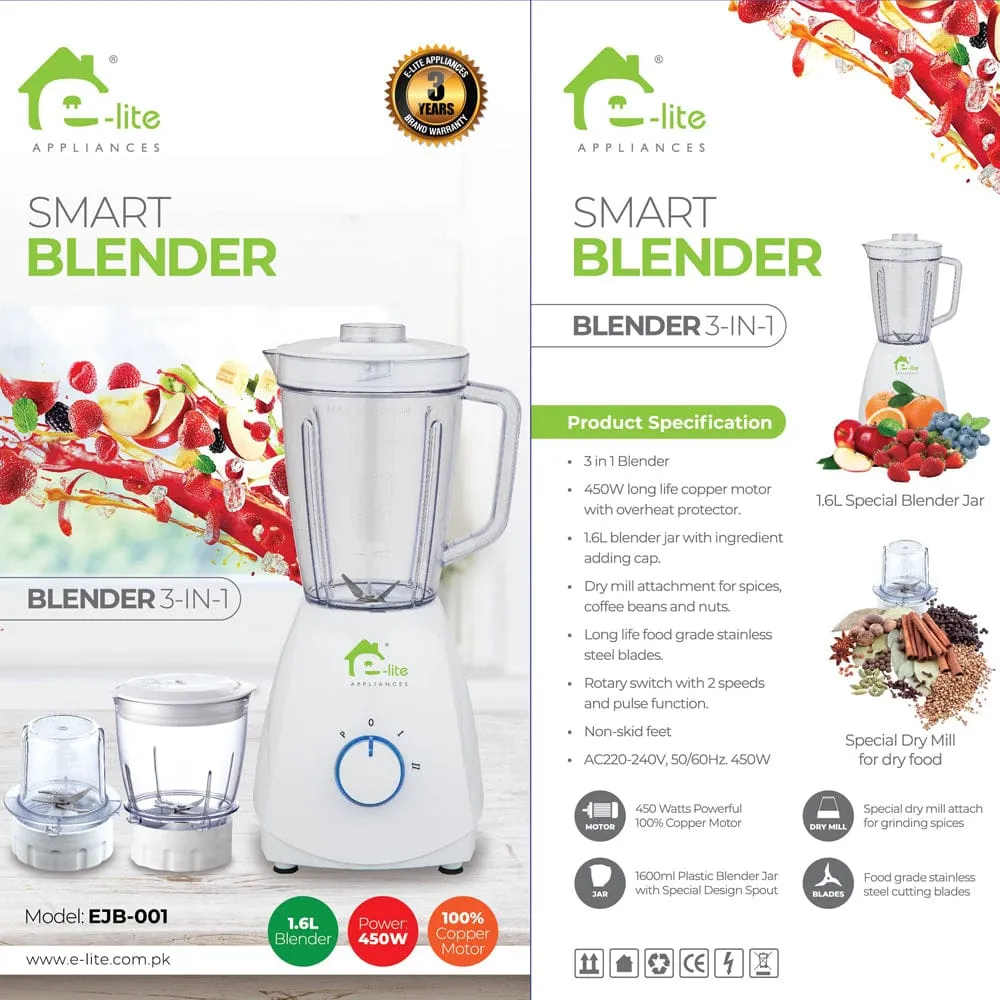 SMART BLENDER 3-IN-1 – EJB-001 - 3 YEARS WARRANTY