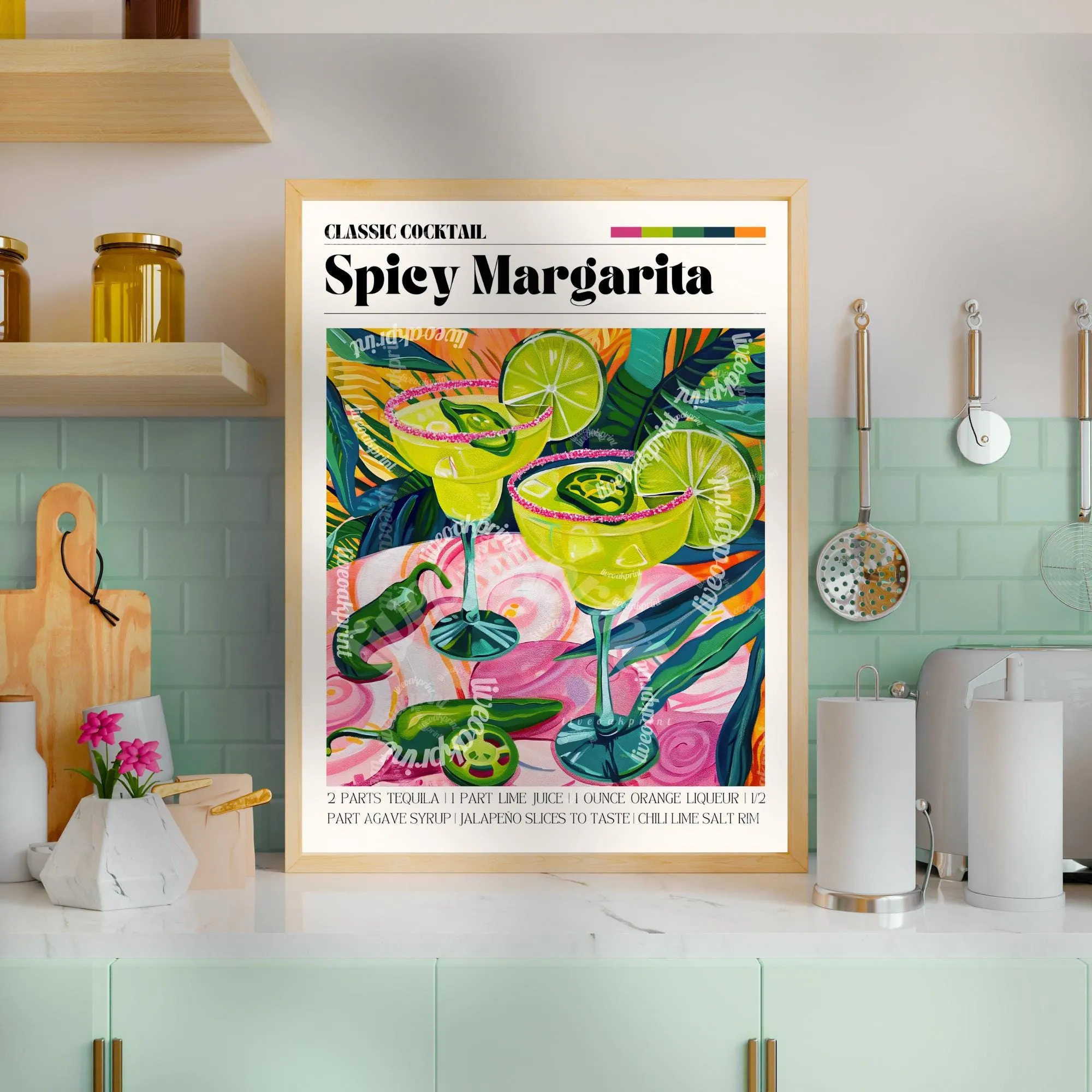 Spicy Margarita Print - Spicy Margarita Cocktail Wall Art - Cute Bar Cart Art - Classic Cocktail Prints - Margarita Decor - Spicy Print