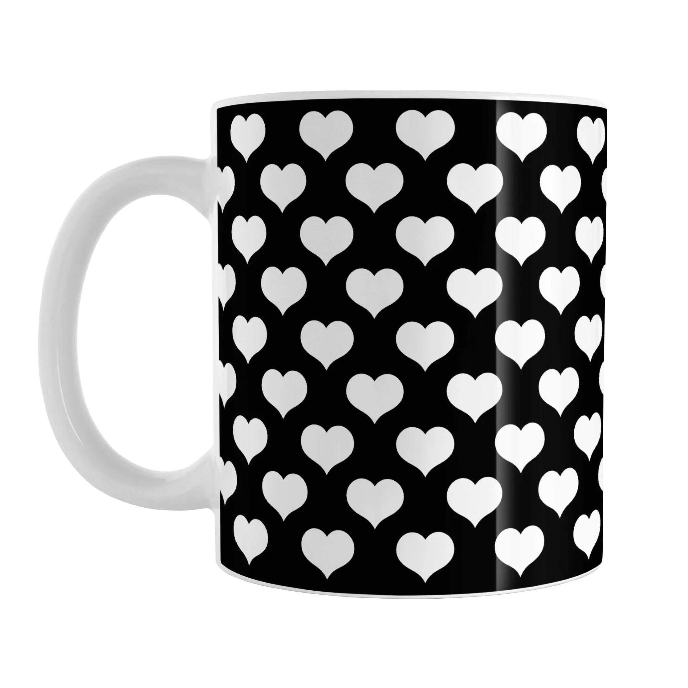 White Hearts Pattern Black Mug