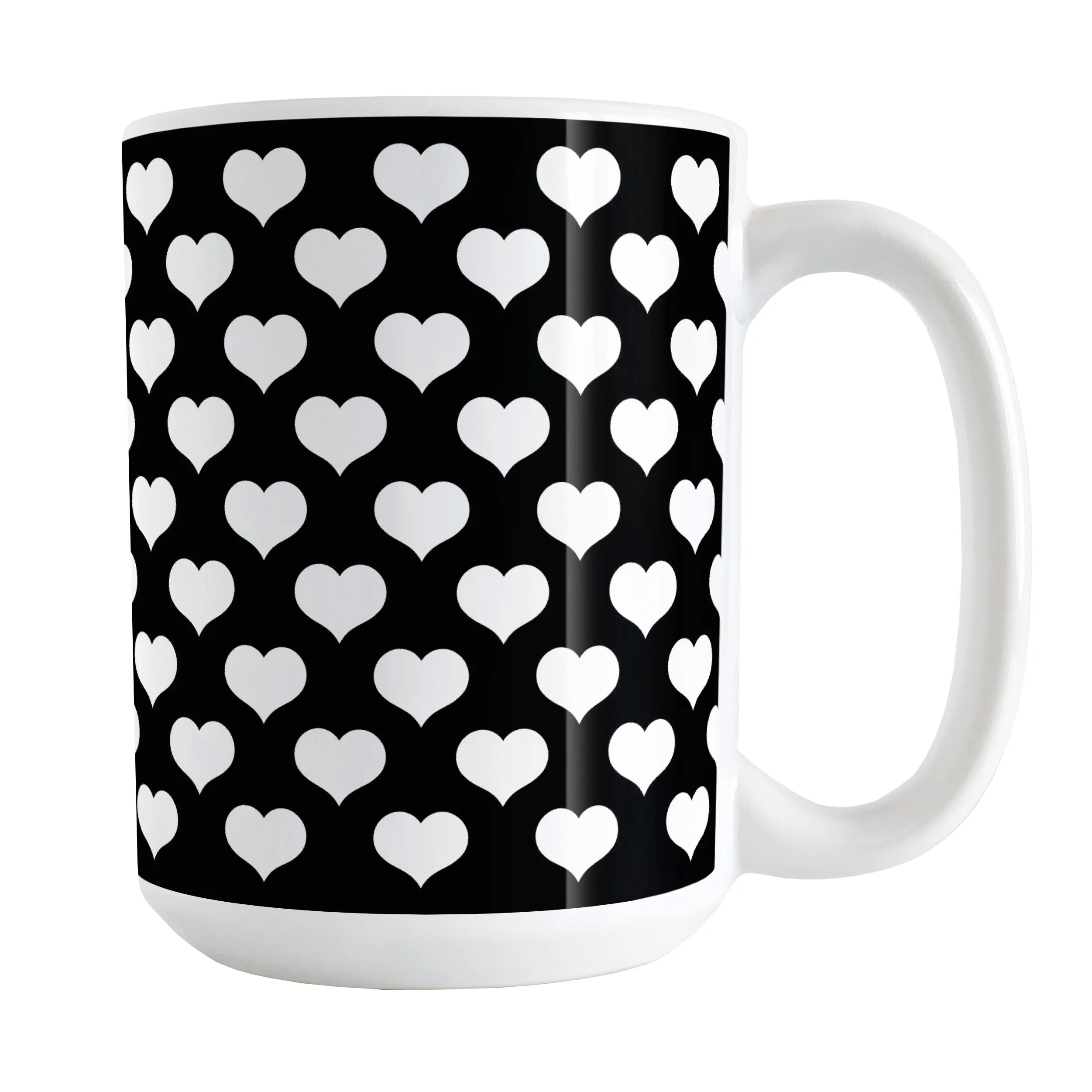 White Hearts Pattern Black Mug