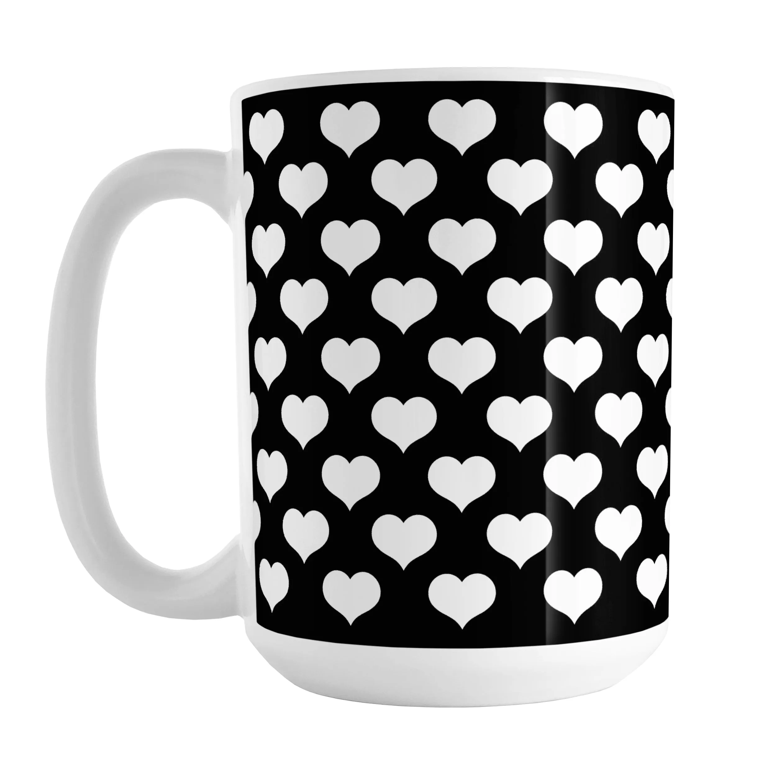 White Hearts Pattern Black Mug