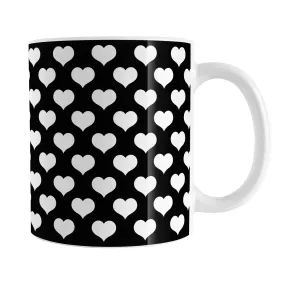 White Hearts Pattern Black Mug