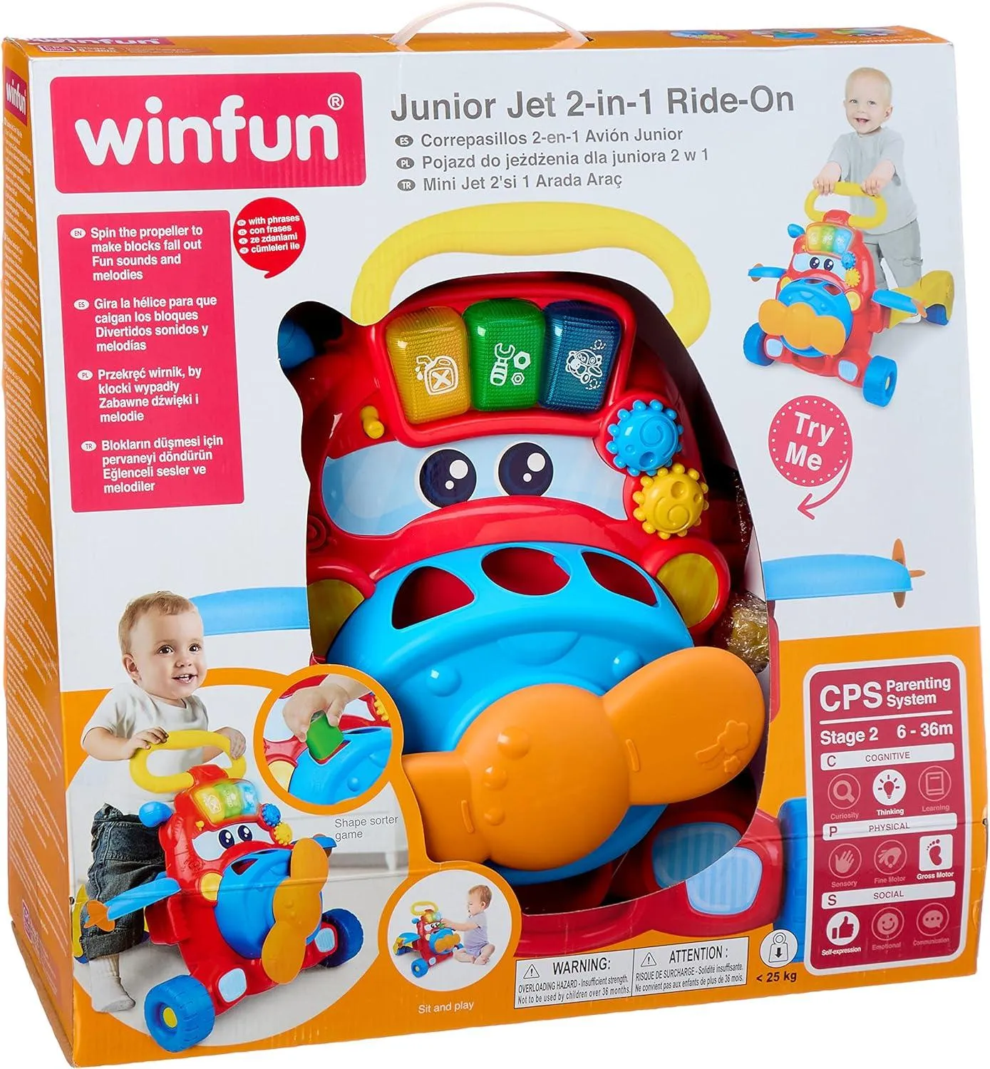 WinFun 2-in-1 Walker Ride-On with Lights and Colorful Sorter Blocks